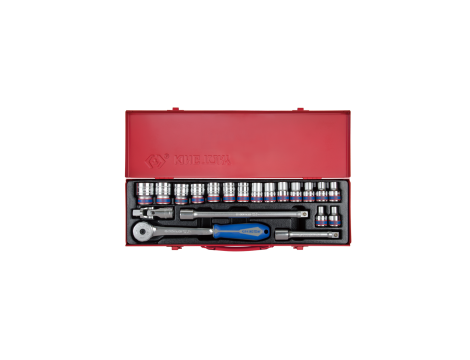 King Tony - ZESTAW NASADEK 1/2" 20cz. KRÓTKIE 6-kąt. 8 - 27mm Z GRZECHOTKĄ I AKCESORIAMI, KASETA - 4320MR