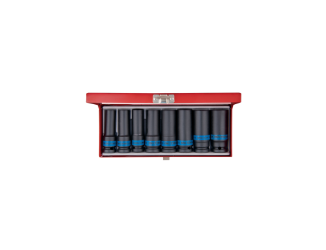 King Tony - ZESTAW NASADEK UDAROWYCH 1/2" 8cz. DŁUGIE 6-kąt. 12 - 23mm, KASETA - 4410MP