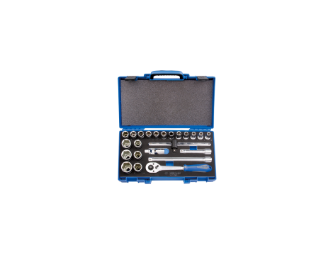 King Tony - ZESTAW NASADEK 1/2" 23cz. KRÓTKIE 6-kąt. 8 - 32mm Z AKCESORIAMI, KASETA Z TWORZYWA - 4523MRV01