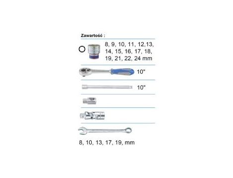King Tony - ZESTAW NASADEK 1/2" 24cz. KRÓTKIE 6-kąt. 8-24mm, KLUCZE PŁASKO OCZKOWE, AKCESORIA, WALIZKA GRATIS - 4524MRV05 - 2