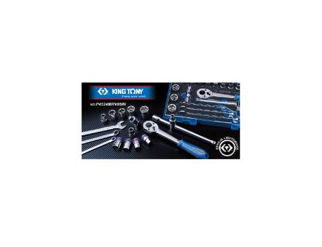 King Tony - ZESTAW NASADEK 1/2" 24cz. KRÓTKIE 6-kąt. 8-24mm, KLUCZE PŁASKO OCZKOWE, AKCESORIA, WALIZKA GRATIS - 4524MRV05 - 3