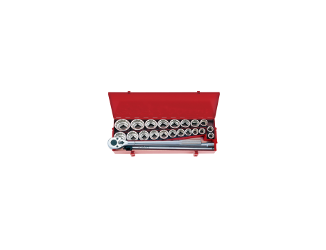 King Tony - ZESTAW NASADEK 3/4" 24cz. KRÓTKIE 12-kąt. 22 -50mm, CALOWE 1"-2" Z GRZECHOTKĄ I AKCESORIAMI, KASETA - 6224CR - 2
