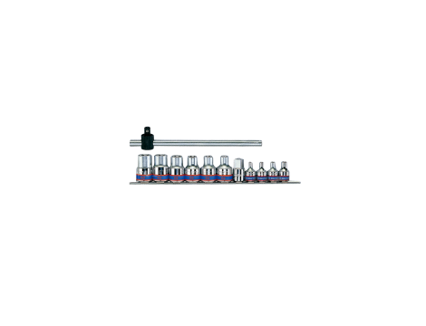 King Tony - ZESTAW NASADEK 3/8"+1/2" 12cz. E4-E20+POKRĘTŁO, CHROM, SZYNA - 7112PR