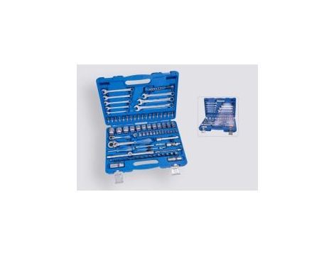 King Tony - ZESTAW NARZĘDZI 83 CZ. NASADKI 1/4"+1/2" 4 -32mm 6-kąt. Z GRZECHOTKAMI, KLUCZE, BITY, LATARKA, WALIZKA - 7582MR