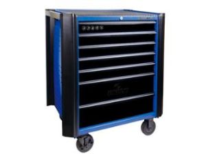 King Tony - WÓZEK WARSZTATOWY Z PROTEKTORAMI 7 SZUFLAD (BEZ NARZĘDZI) - NIEBIESKI+CZARNE SZUFLADY, PROWADNICE ŁOŻYSKOWANE - 87634-7B-BK