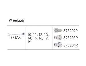 King Tony - ZESTAW KLUCZY PŁASKO-OCZKOWYCH Z GRZECHOTKĄ DWUKIERUNKOWĄ 373A 12cz. 10-19mm, Z ADAPTERAMI DO NASADEK, WKŁAD DO WÓZKA - 9-102A12MR