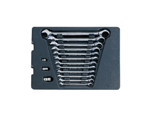 King Tony - ZESTAW KLUCZY PŁASKO-OCZKOWYCH Z GRZECHOTKĄ DWUKIERUNKOWĄ 373A 15cz. 8-22mm, Z ADAPTERAMI DO NASADEK, WKŁAD DO WÓZKA - 9-102A15MR