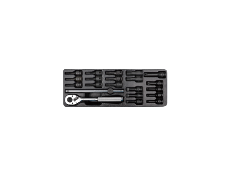 King Tony - ZESTAW NASADEK UDAROWYCH 3/8" 21cz. KRÓTKIE PH1-PH4, PŁASKIE 5.5-10, TORX T10-T60 Z AKCESORIAMI, WKŁAD DO WÓZKA - 9-3421PP