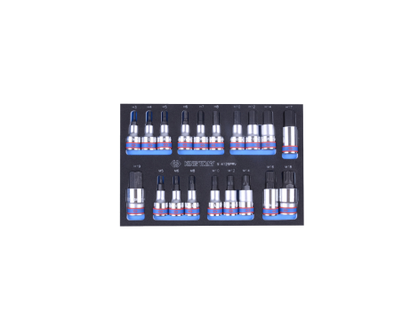 King Tony - ZESTAW NASADEK 1/2", KRÓTKIE HEX H3 - H19, SPLINE M5 - M18, WKŁAD Z PIANKI EVA DO WÓZKA, 19 CZ. - 9-4129PRV