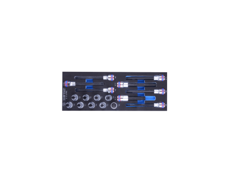 King Tony - ZESTAW NASADEK 1/2", KRÓTKIE TORX T20 - T60, DŁUGIE SPLINE M8 - M14, WKŁAD Z PIANKI EVA DO WÓZKA, 17 CZ. - 9-4147PRV - 2