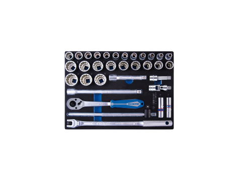 King Tony - ZESTAW NASADEK 1/2" 33cz. KRÓTKIE 12-kąt. 8 - 32mm Z AKCESORIAMI, WKŁAD Z PIANKI EVA DO WÓZKA - 9-4233MRV04