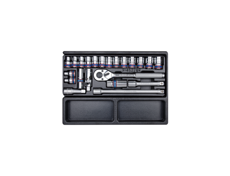 King Tony - ZESTAW NASADEK 1/2" 22cz. KRÓTKIE 6-kąt. 8 - 24mm Z AKCESORIAMI, WKŁAD DO WÓZKA - 9-4522MR - 2