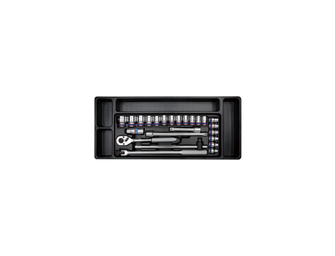 King Tony - ZESTAW NASADEK 1/2" 24cz. KRÓTKIE 6-kąt. 10 - 32mm Z AKCESORIAMI, WKŁAD DO WÓZKA - 9-4526MR