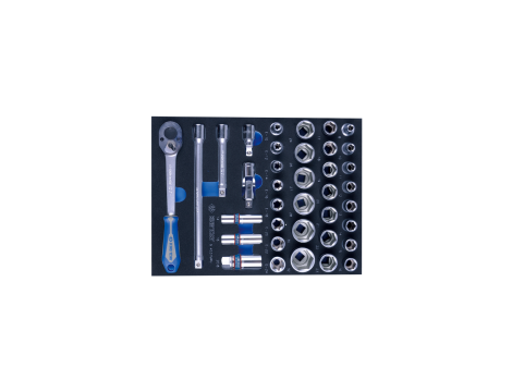 King Tony - ZESTAW NASADEK 1/2" 37cz. KRÓTKIE 6-kąt. 8 - 32mm Z AKCESORIAMI, WKŁAD Z PIANKI EVA DO WÓZKA - 9-4537MRV - 2