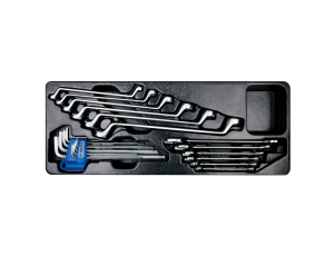 King Tony - ZESTAW 21cz.- KLUCZE PŁASKIE 6cz. 6-24mm, KLUCZE OCZKOWE ODGIĘTE 75* 6cz. 8-19mm, IMBUSY 9 szt.1120 HEX Z KULKĄ,WKŁAD DO SKRZYNK - 9-90121MR