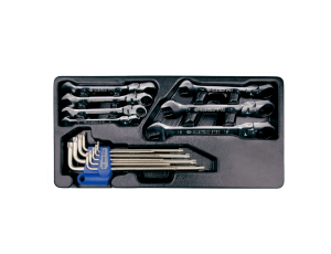 King Tony - ZESTAW NARZĘDZI 16cz. KLUCZE PŁASKO-OCZKOWE PRZEGUBOWE Z GRZECHOTKĄ 8 - 19mm + TORXY T10 - T50, WKŁAD DO WÓZKA - 9-91016MR
