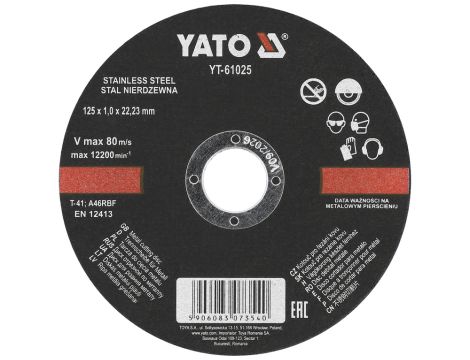 YATO - TARCZA DO CIĘCIA STALI INOX 125X1,0X22,2 - YT-61025