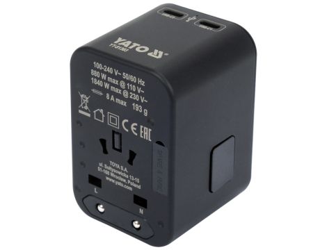 YATO - ADAPTER PODRÓŻNY UNIW. USB, USB-C 65W - YT-81303