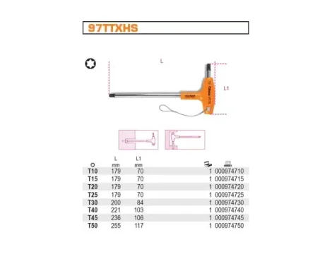 BETA - Klucz trzpieniowy kątowy profil torx z rękojeścią do prac na wysokościach t45 - 97TTX-HS/45