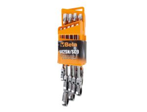 BETA - Komplet 9 kluczy płasko-oczkowych z mechanizmem zapadkowym i przegubem w etui - 142SN/SC9