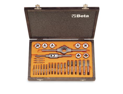 BETA - Zestaw gwintowników i narzynek ze stali chromowej, z akcesoriami w pudełku 30szt.  - 446/C30