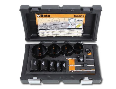 BETA - Zestaw 9-ciu pił otworowych dla hydraulików z akcesoriami 19-64mm 13szt.  - 450/C13