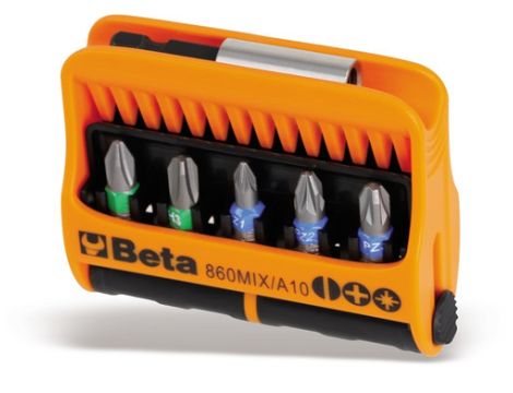 BETA - Zestaw 10-ciu różnych końcówek wkretakowych z uchwytem magnetycznym w etui  - 860MIX/A10