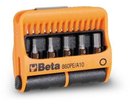 BETA - Zestaw 10-ciu końcówek wkretakowych trzpieniowych sześciokątnych z uchwytem magnetycznym w etui  - 860PE/A10