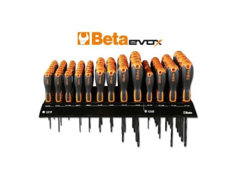 BETA - Zestaw 82 wkrętaków Evox na półce wiszącej chromowanych z czernioną końcówką  - 1203E/E1P