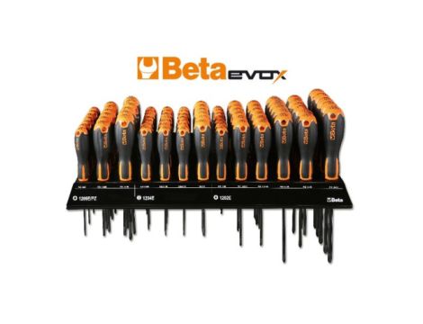 BETA - Zestaw 82 wkrętaków Evox na półce wiszącej chromowanych z czernioną końcówką  - 1203E/E5P