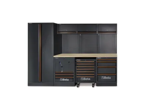 BETA - Zestaw mebli warsztatowych z drewnianym blatem system C45PRO Beta 4500/C45PRO/HW - 4500/C45PRO/HW