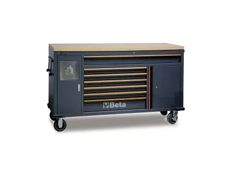 BETA - Wózek narzędziowy 7 szufladowy z koszem na śmieci i drewnianym blatem system C45PRO... - 4500/C45PRO/MWS/W