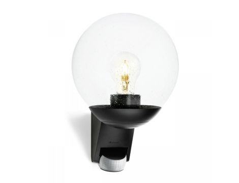 Lampa elewacyjna z czujnikiem ruchu i zmierzchu Steinel L 585 S PIR max.60W E27 IP44 IK03 230V czarna / szkło /tworzywo sztuczne