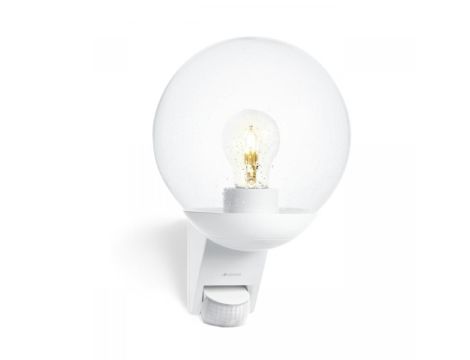 Lampa elewacyjna z czujnikiem ruchu i zmierzchu Steinel L 585 S PIR max.60W E27 IP44 IK03 230V biała / szkło /tworzywo sztuczne