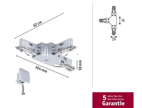 Łącznik szynowy T URail system 230V chrom matowy / metal - 3