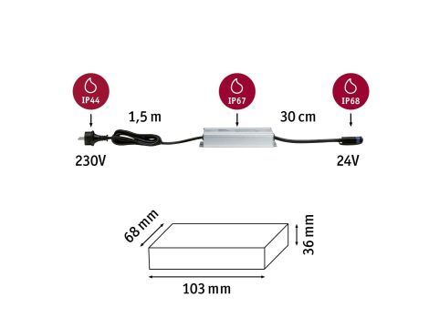Transformator zewnętrzny Plug & Shine 75W 230/24V DC IP67 srebrny / aluminium - 3
