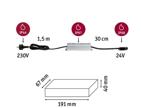 Transformator zewnętrzny Plug & Shine 150W 230/24V DC IP67 srebrny / aluminium - 3
