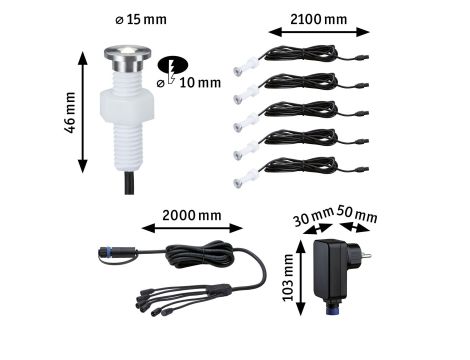 Zestaw opraw Plug & Shine MicroPen II 5x0,2W 3000K IP67 24V srebrny / stal - 8
