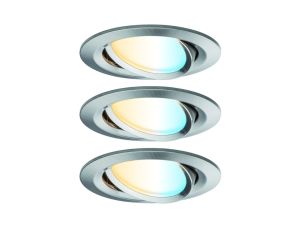 Oprawa do wbudowania NOVA PLUS COIN LED DIM SH Zigbee wychylna zestaw 3x6W 470lm 84mm 2700K-6500K 230V żelazo szczotkowane