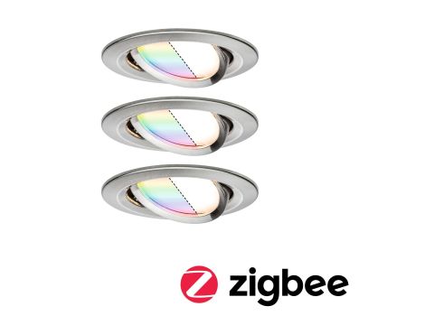 Oprawa do wbudowania 3x NOVA PLUS COIN LED RGBW SH Zigbee wychylna zestaw 3x5.2W 400lm 84mm 2700-6500K IP23 230V szczotkowane żelazo