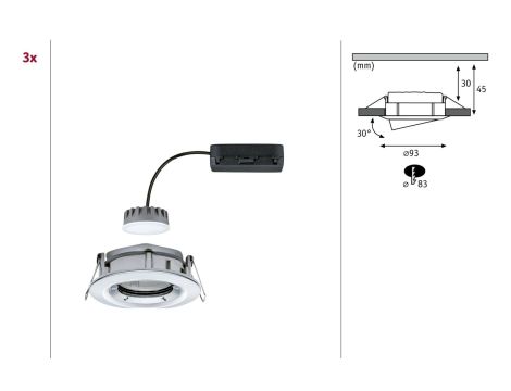 Oprawa do wbudowania NOVA PLUS COIN LED DIM wychylna zestaw 3x6W 470lm 93mm 2700K IP65 230V chrom - 4