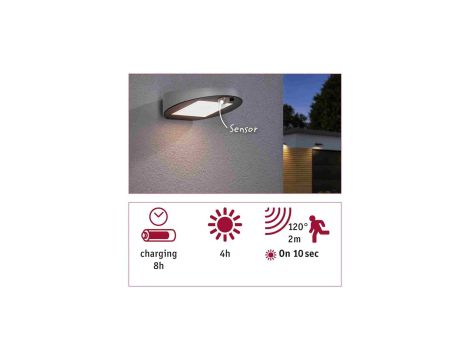 Oprawa elewacyjna RYSE LED solar 3000K 300lm z czujnikiem ruchu + zmierzchu IP44 biały - 3