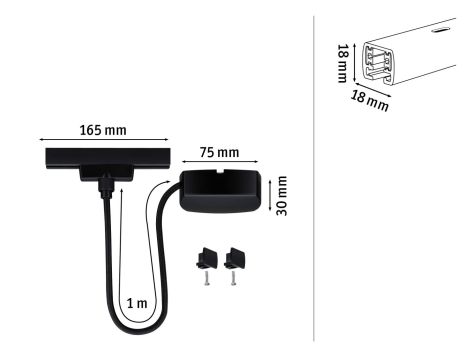 Przewód zasilający URail System 1m max.1000W 230V czarny mat /  tworzywo sztuczne - 6