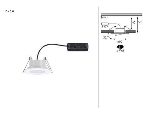 Oprawa do wbudowania CALLA LED 5W 400lm okrągła stała 3000/4000/6500K IP65 230V biały matowy - 6