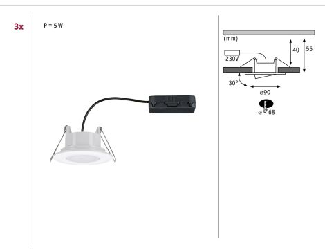Zestaw opraw do wbudowania CALLA LED 3x5W 400lm okrągła stała 3000/4000/6500K IP65 230V biały matowy - 6