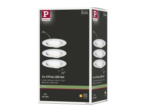 Oprawa do wbudowania NOVA COIN LED wychylna zestaw 3x6W 470lm 84mm 2700K IP23 230V biały mat - 8