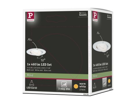 Oprawa do wbudowania NOVA LED DIM wychylna GU10 6.5W 460lm 84mm 2700K IP23 230V biały mat - 6