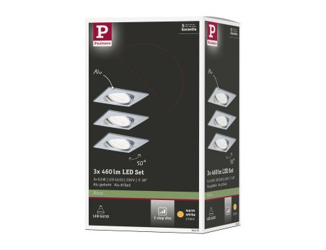 Oprawa do wbudowania NOVA LED DIM wychylna zestaw 3xGU10 6.5W 460lm 84x84mm 2700K IP23 230V chrom - 9