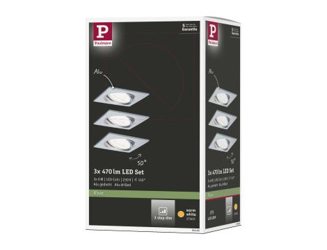 Oprawa do wbudowania NOVA COIN LED DIM wychylna zestaw 3x6W 470lm 84x84mm 2700K IP23 230V aluminium - 8
