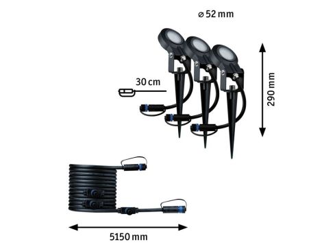 Reflektor ogrodowy Plug & Shine STING zestaw przedłużający 3x6W 3000K 520lm DIM IP67 24V antracyt / aluminum - 4